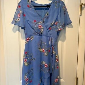 Floral Blue Wrap Dress